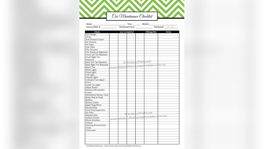 Car Maintenance Schedule Printable Pdf