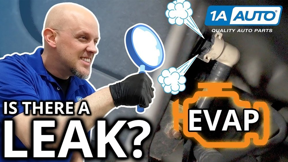 Mechanic inspecting EVAP system leak with check engine light warning symbol